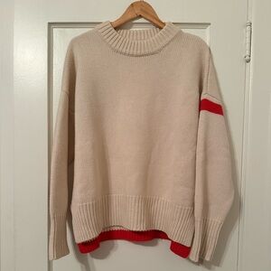 La Ligne Varsity 100% Cashmere Cream and Red Sweater